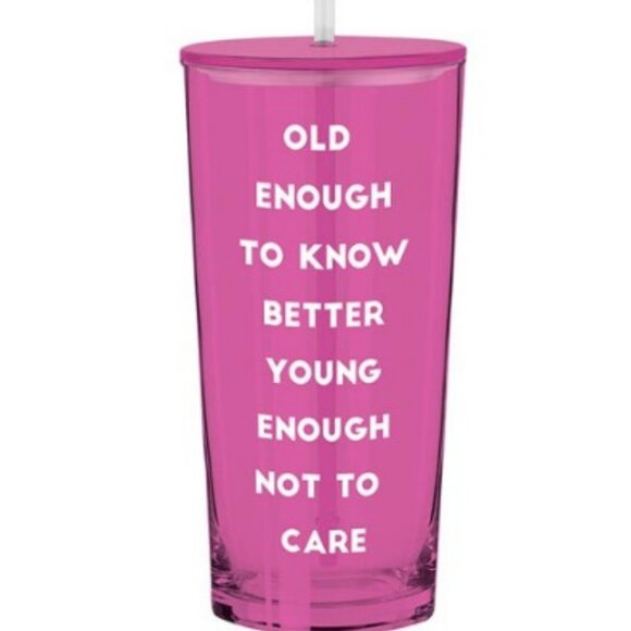 Santa Barbara Design Studio Other - Old Enough To Know Better Young Enough to Not to Care Glass Tumbler with Straw